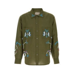 Baziszt Men Army Green Cotton Blend Shirt